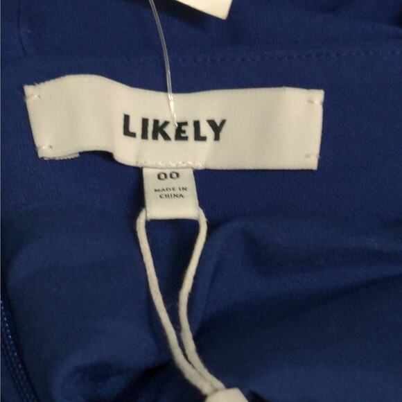 Likely Brooklyn Midi Dress Blue Stretch V Neck Sleeveless Slit Party 00 New - Picture 7 of 13